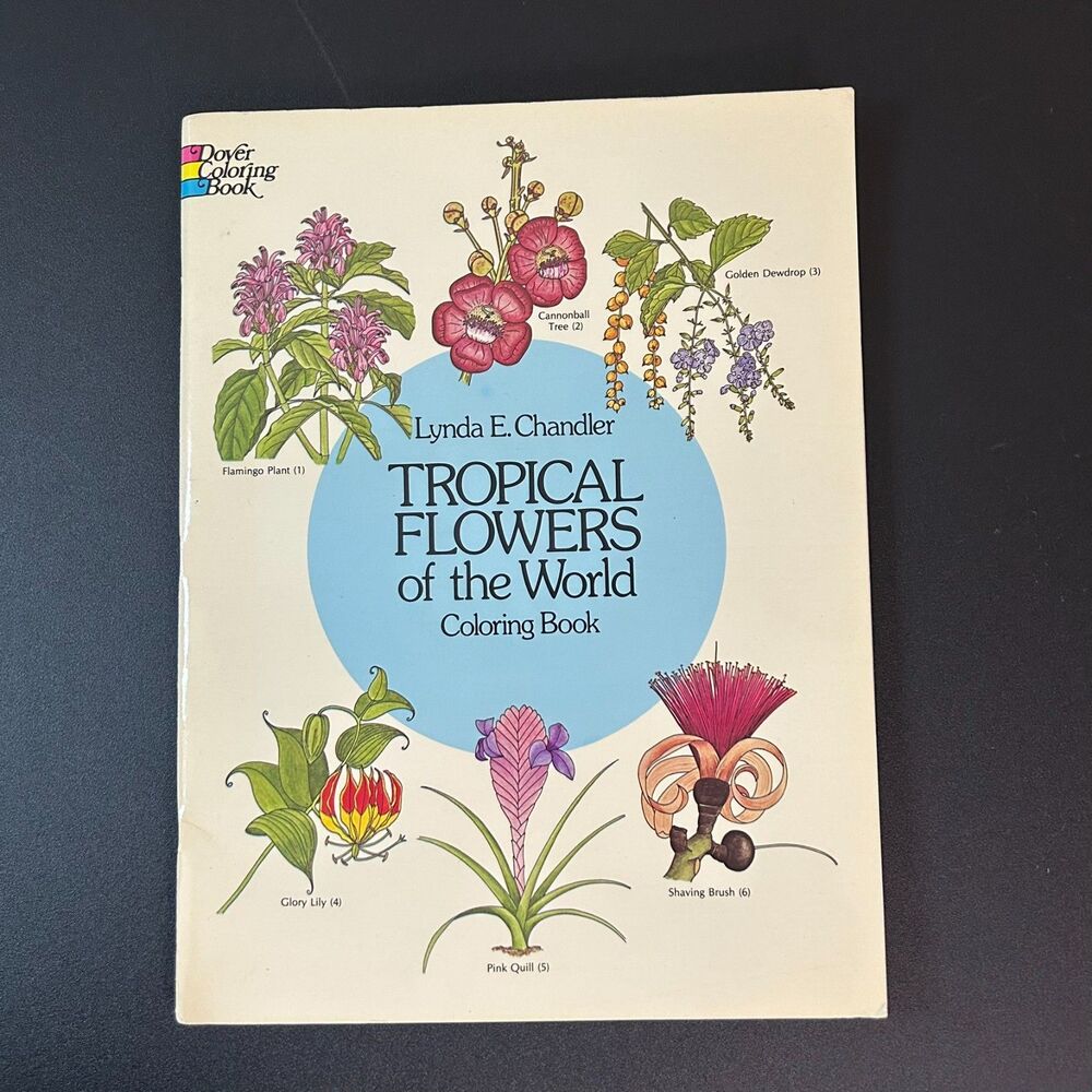 VTG 1981 Tropical Flowers of the World Coloring Book Dover Unused Lynda Chandler